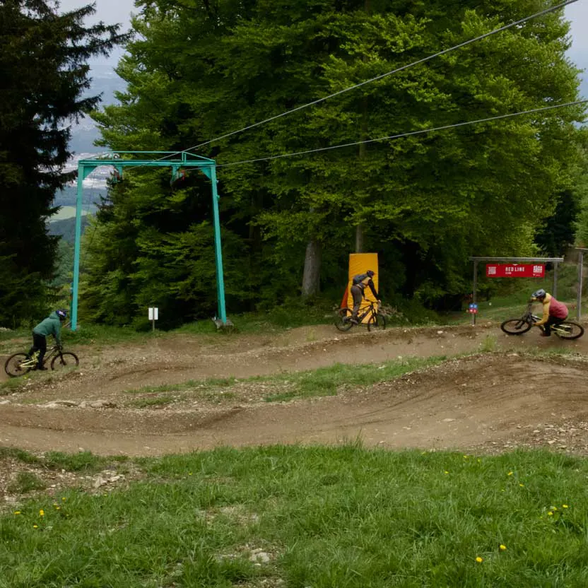 Mountainbike i Slovenien i en bikepark