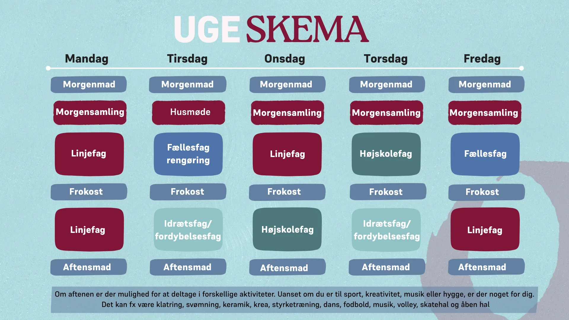 Ugeskema for Oure Idrætshøjskole